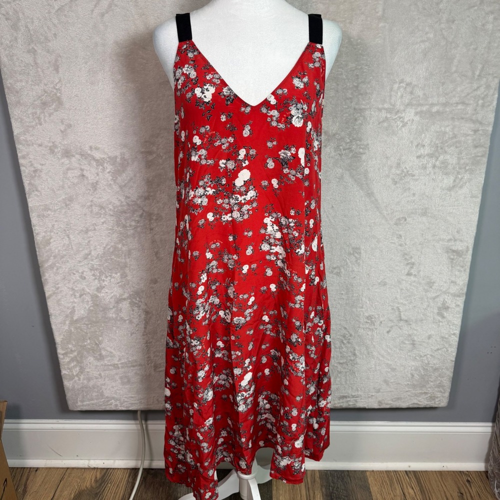 Rag & Bone Womans Red Floral 100% Silk V-Neck Slip Dress Size Small Asymmetrical
